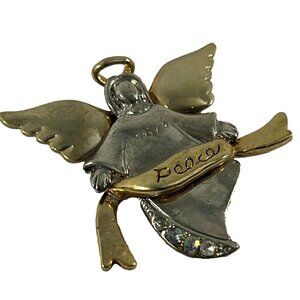 Angel Mixed Metal Pin Brooch Gold Tone Silver Tone Peace Halo Wings Christmas